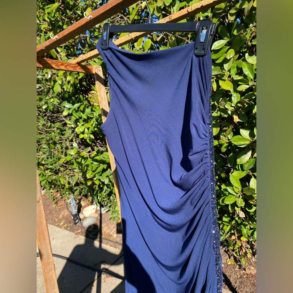 Nordstrom One Shoulder maxi Dress in Navy Blue, rhinestones size 6/8 medium